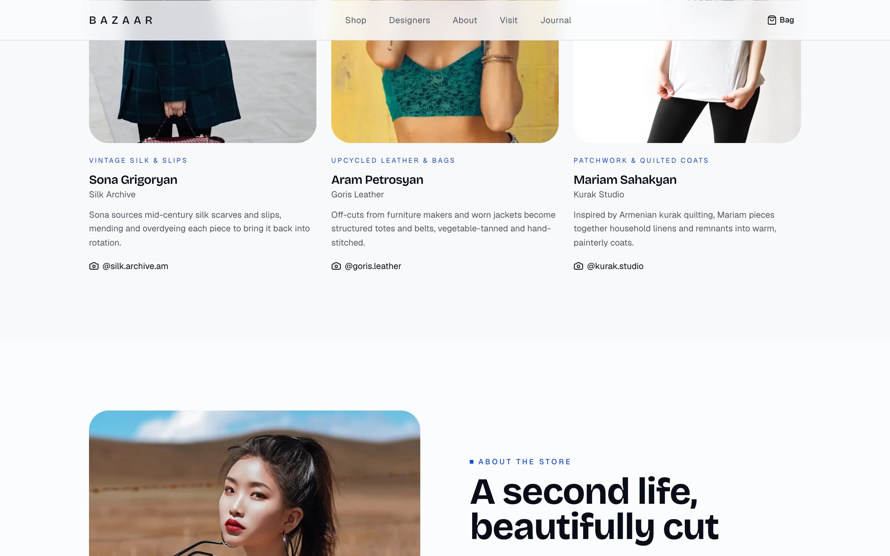 Bazaar — Maker profiles that connect each piece to the person who made it.